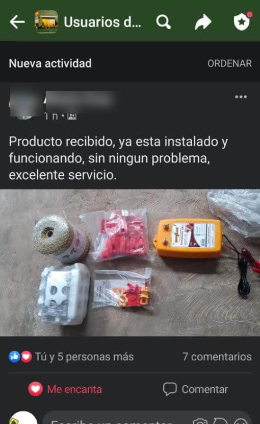 Publicación en el grupo de un usuario que comparte que recibió e instaló su equipo